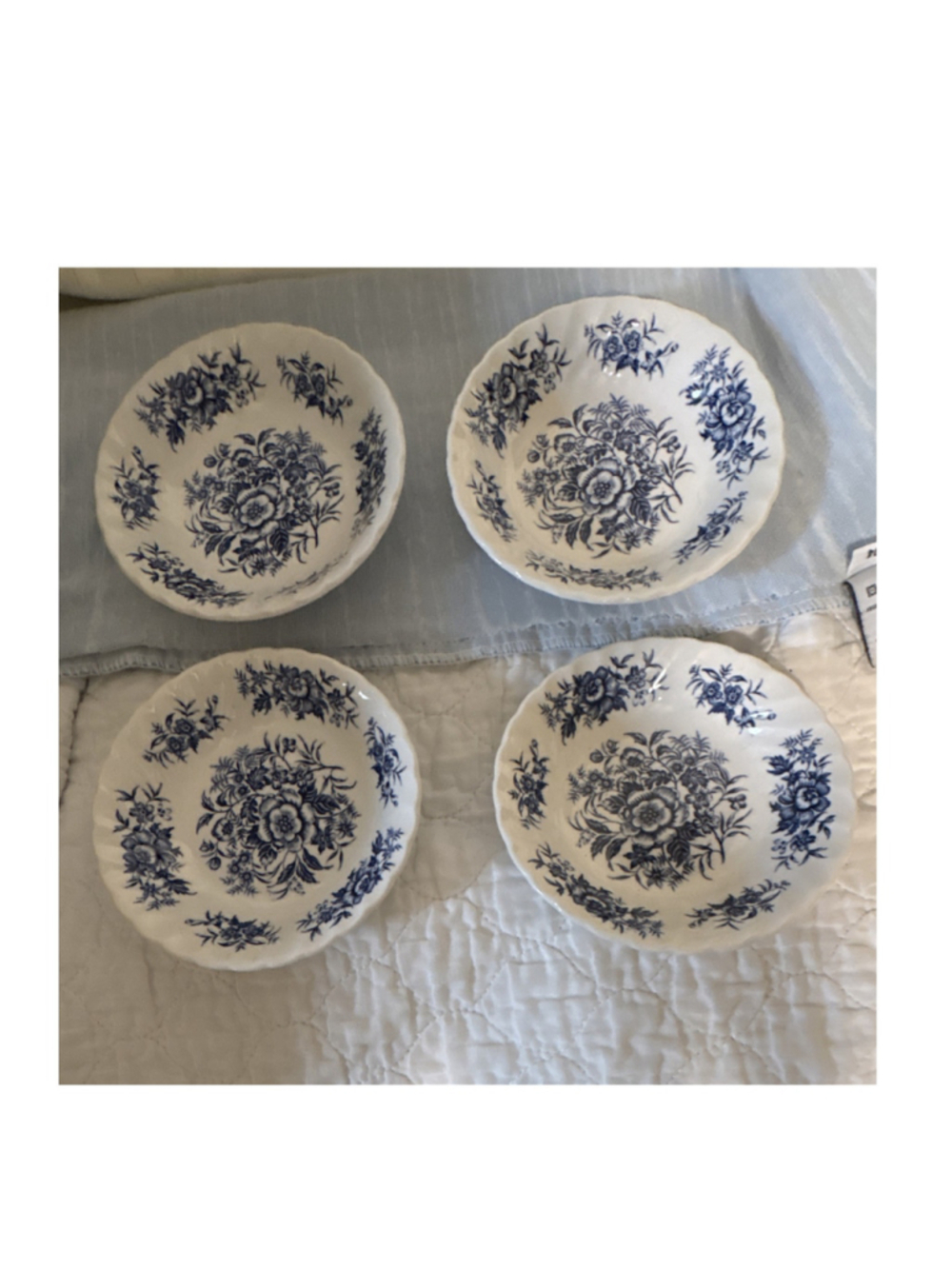 British Anchor Beacon Hill Ironstone Blue & White Floral Round Bowls Set of 4